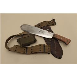 17JL-9 USMC BOLOU.S.M.C. bolo knife with 1942-dated leather  scabbard, web belt and web pouch with f