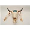 Image 1 : 18AP-67 CEREMONIAL COW SKULLCeremonial cow skull with a silver and  turquoise decoration and turkey 