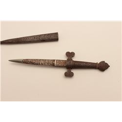 18AR-92 TOLEDO DAGGER19Th century fabrica Toledo dagger in armoral  style with fancy etched decorati