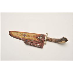 18AP-51 INDIAN KNIFE20th Century Indian knife with stag grip and  painted hide sheath; approximately