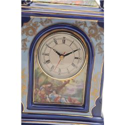 17FU-23 LIMOGES FRANCE COBALT BLUE CIRCA 1960sFrench Limoges cobalt blue porcelain mantle   clock wi