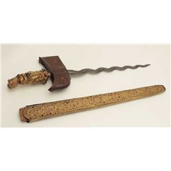 17ASB-200 MALAYSIAN KRIS WITH STONES AND DIETYBeautiful Jeweled Malaysian Kris with carved  deity ha