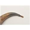 Image 6 : 18AP-57 KENTUCKY HORNPeriod Kentucky rifle type powder horn with  wood base and cap/attached primer 