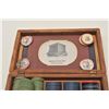 Image 3 : 18AP-82 POKER CHIPSLot of dozens of misc. older poker chips,  some in carved wooden box; others in b