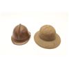 Image 1 : 18BF-7 2-HELMETSUSN marked tropical pith helmet and brass  French Fireman type helmet.  The pith hel