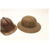 Image 6 : 18BF-7 2-HELMETSUSN marked tropical pith helmet and brass  French Fireman type helmet.  The pith hel