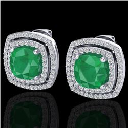 4.95 CTW Emeral & Micro Pave VS/SI Diamond Certified Halo Earrings 18K White Gold - REF-116X4T - 201