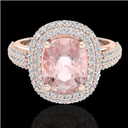 3.25 CTW Morganite & Micro Pave VS/SI Diamond Certified Halo Ring 14K Rose Gold - REF-128K4R - 20719