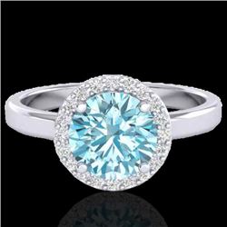 2 CTW Sky Blue Topaz & Halo VS/SI Diamond Micro Ring Solitaire 18K White Gold - REF-48F5M - 21623