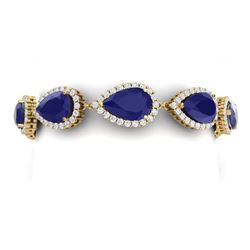 42 CTW Royalty Sapphire & VS Diamond Bracelet 18K Yellow Gold - REF-527M3F - 38864