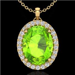 2.75 CTW Peridot & Micro VS/SI Diamond Halo Solitaire Necklace 18K Yellow Gold - REF-51W5H - 20595