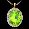 Image 1 : 2.75 CTW Peridot & Micro VS/SI Diamond Halo Solitaire Necklace 18K Yellow Gold - REF-51W5H - 20595