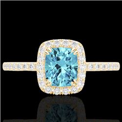 1.25 CTW Sky Blue Topaz & Micro Pave VS/SI Diamond Halo Ring 10K Yellow Gold - REF-34W5H - 22914