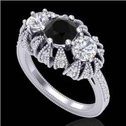 2.26 CTW Fancy Black Diamond Art Deco Micro Pave 3 Stone Ring 18K White Gold - REF-218M2F - 37744