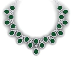81 CTW Royalty Emerald & VS Diamond Necklace 18K White Gold - REF-1618W2H - 38619
