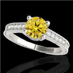 1.45 CTW Certified Si Intense Yellow Diamond Solitaire Antique Ring 10K White Gold - REF-200K2R - 34