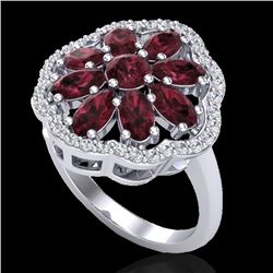 3 CTW Garnet & VS/SI Diamond Certified Cluster Designer Halo Ring 10K White Gold - REF-52R2K - 20782