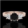 Image 2 : 1.41 CTW Fancy Black Diamond Solitaire Art Deco 3 Stone Ring 18K Rose Gold - REF-138M2F - 37759