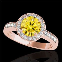 2 CTW Certified Si Fancy Intense Yellow Diamond Solitaire Halo Ring 10K Rose Gold - REF-309M3F - 343