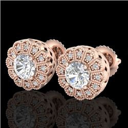 1.32 CTW VS/SI Diamond Solitaire Art Deco Stud Earrings 18K Rose Gold - REF-245T5X - 37053