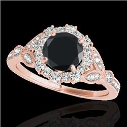 1.5 CTW Certified Vs Black Diamond Solitaire Halo Ring 10K Rose Gold - REF-70Y5N - 33764