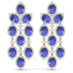 31.55 CTW Royalty Tanzanite & VS Diamond Earrings 18K Yellow Gold - REF-718K2R - 38933