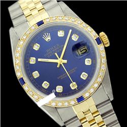 Rolex Ladies Two Tone 14K Gold/ss, Diam Dial & Diam/Sapphire Bezel, Saph Crystal - REF-363F3M