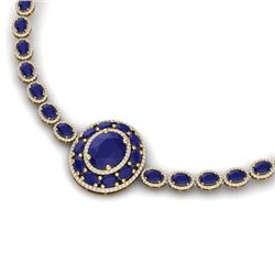 43.54 CTW Royalty Sapphire & VS Diamond Necklace 18K Yellow Gold - REF-927K3R - 39281