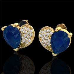 2.50 CTW Sapphire & Micro Pave VS/SI Diamond Certified Earrings 10K Yellow Gold - REF-31N8Y - 20080