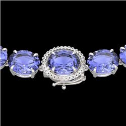 170 CTW Tanzanite & VS/SI Diamond Halo Micro Eternity Necklace 14K White Gold - REF-3163R6K - 22317