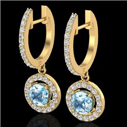 1.75 CTW Sky Topaz & Micro Pave Halo VS/SI Diamond Earrings 18K Yellow Gold - REF-82X8T - 23261