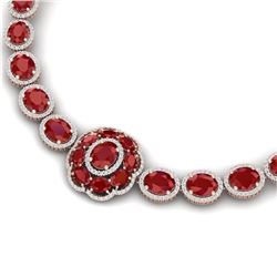 79.27 CTW Royalty Ruby & VS Diamond Necklace 18K Rose Gold - REF-1309Y3N - 39223