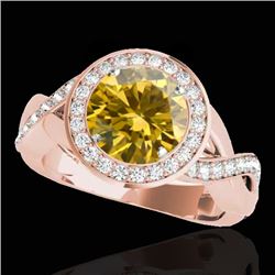 1.75 CTW Certified Si Fancy Intense Yellow Diamond Solitaire Halo Ring 10K Rose Gold - REF-197N8Y - 