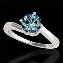 1 CTW SI Certified Fancy Blue Diamond Bypass Solitaire Ring 10K White Gold - REF-141H3W - 35034