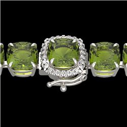 40 CTW Green Tourmaline & Micro VS/SI Diamond Halo Bracelet 14K White Gold - REF-404R4K - 23312