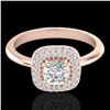 Image 1 : 1.16 CTW Micro Si Cushion Diamond Engagement Ring Solitaire Halo 14K Rose Gold - REF-134K4R - 21030
