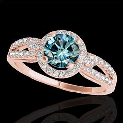1.25 CTW SI Certified Fancy Blue Diamond Solitaire Halo Ring 10K Rose Gold - REF-161F8M - 34093