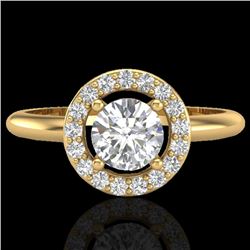 0.75 CTW Micro Pave Halo Solitaire VS/SI Diamond Certified Ring 18K Yellow Gold - REF-110R8K - 23289