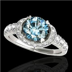 1.75 CTW SI Certified Fancy Blue Diamond Solitaire Halo Ring 10K White Gold - REF-180Y2N - 34455