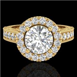 2.25 CTW Vintage Design Solitaire VS/SI Diamond Halo Ring 14K Yellow Gold - REF-372X2T - 21118