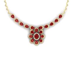 38.46 CTW Royalty Ruby & VS Diamond Necklace 18K Yellow Gold - REF-654R5K - 39035