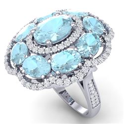14.89 CTW Royalty Sky Topaz & VS Diamond Ring 18K White Gold - REF-218H2W - 39195