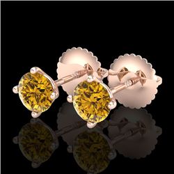 0.65 CTW Intense Fancy Yellow Diamond Art Deco Stud Earrings 18K Rose Gold - REF-81X8T - 38226