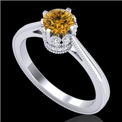 0.81 CTW Intense Fancy Yellow Diamond Engagement Art Deco Ring 18K White Gold - REF-106R9K - 37336