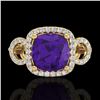 Image 1 : 3.75 CTW Amethyst & Micro VS/SI Diamond Certified Ring 18K Yellow Gold - REF-65W8H - 22997