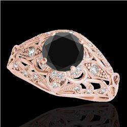 1.36 CTW Certified Vs Black Diamond Solitaire Antique Ring 10K Rose Gold - REF-68X5T - 34715