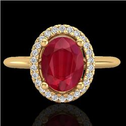 2 CTW Ruby & Micro Pave VS/SI Diamond Ring Solitaire Halo 18K Yellow Gold - REF-56M9F - 21019