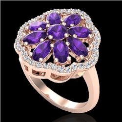 3 CTW Amethyst & VS/SI Diamond Cluster Designer Halo Ring 10K Rose Gold - REF-52N2Y - 20770