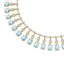 65.76 CTW Royalty Sky Topaz & VS Diamond Necklace 18K Yellow Gold - REF-945F5M - 39134
