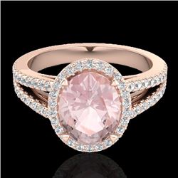3 CTW Morganite & Micro VS/SI Diamond Halo Solitaire Ring 14K Rose Gold - REF-76F4M - 20943